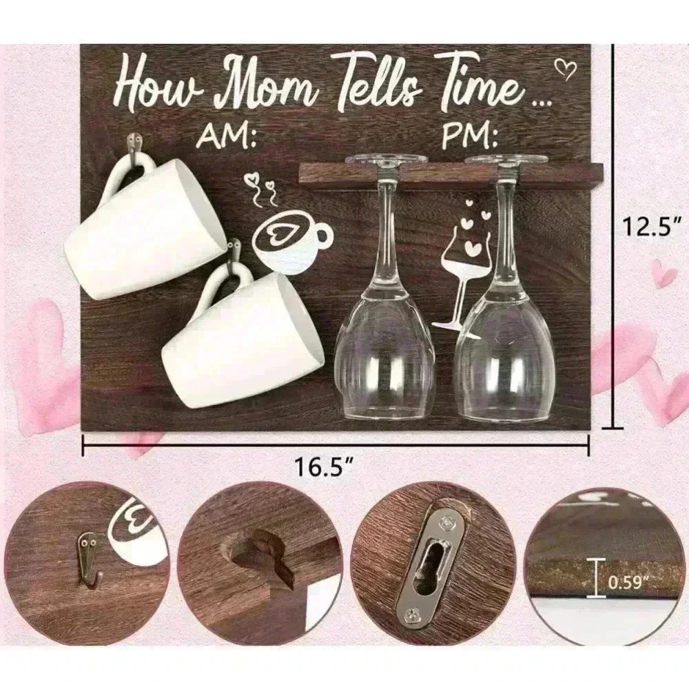 NEW! Funny Wooden Holder for Mother’s! Mugs&Glasses Not Included,Assembly Needed - Picture 2 of 9